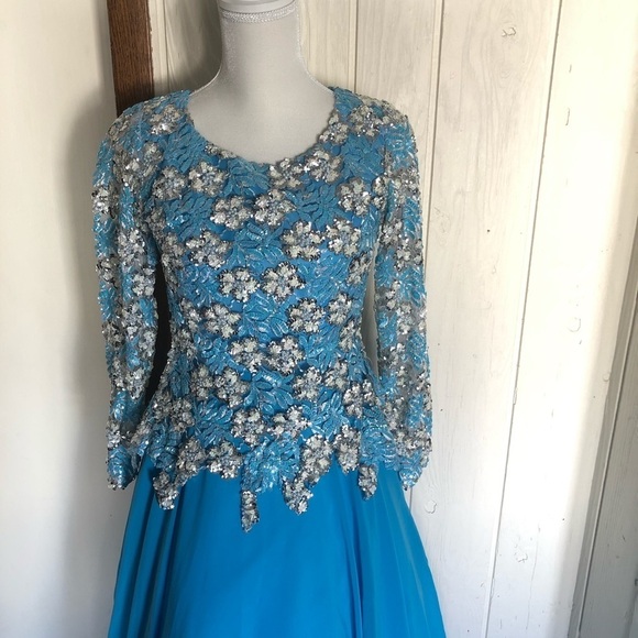 Blue sequin prom engagement ball gown dress size 8/10 - Picture 5 of 10